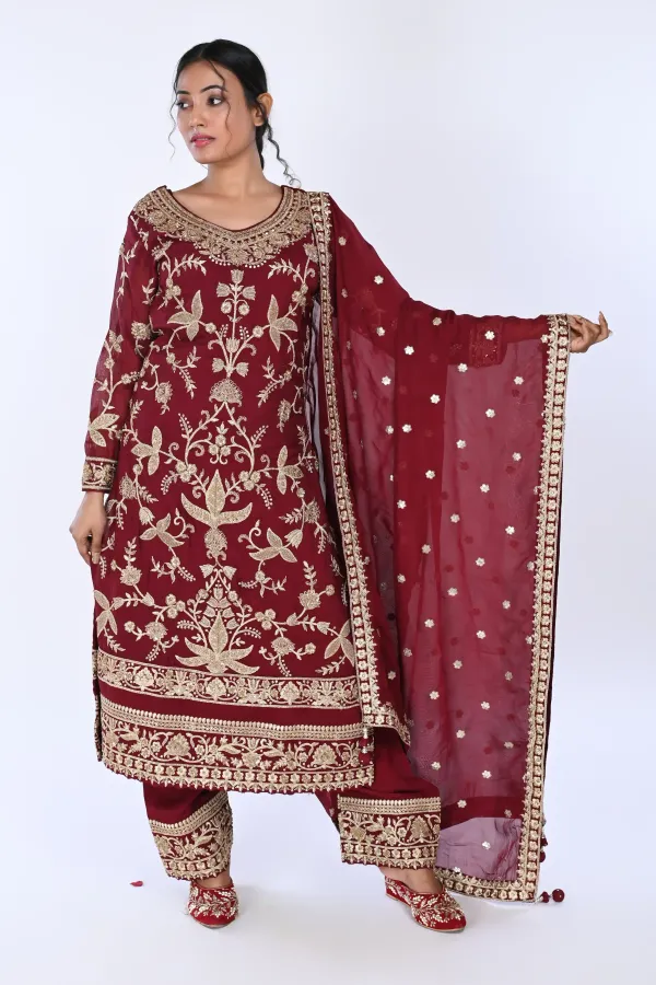 Maroon Long Straight Suit With Pant